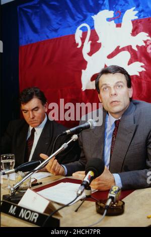 Archiv 80ies: Michel Noir, französischer Politiker setzt sich für die Bürgermeister von Lyon, Rhone, Rhone-Alpen-Region, Frankreich, 1989 ein Stockfoto