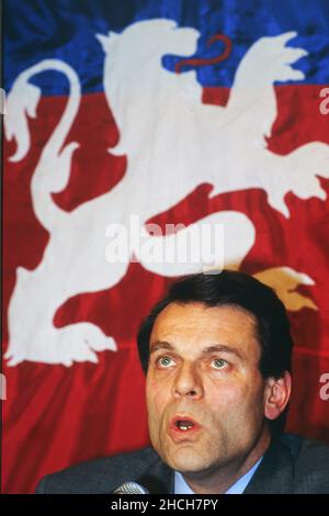 Archiv 80ies: Michel Noir, französischer Politiker setzt sich für die Bürgermeister von Lyon, Rhone, Rhone-Alpen-Region, Frankreich, 1989 ein Stockfoto