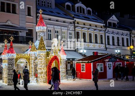 Leuchtende Burg, weihnachtsmarkt, Rzeszow, podkarpackie, Polen Stockfoto