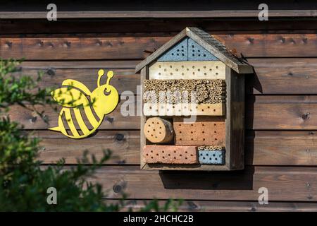 Insektenhaus auf einem Schuppen; Großbritannien Stockfoto