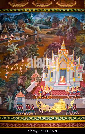 Bilder von Dorfszenen mit Buddha in Thailand, Wat bang riang, Thub Pat/ Gemälde, Wat bang riang, Thub Pat, Phang Nga, Thailand Stockfoto