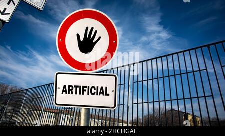 Straßenschild Richtung Weg zur Künstlichen versus Natürliche Stockfoto