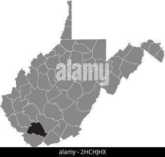 Schwarz markierte Standortkarte des Wyoming County in grauer Verwaltungskarte des Bundesstaates West Virginia, USA Stock Vektor