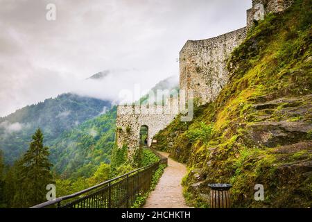 Zilkale mittelalterliche Burg Camlihemsin in Fritina Tal in Rize, Türkei Stockfoto