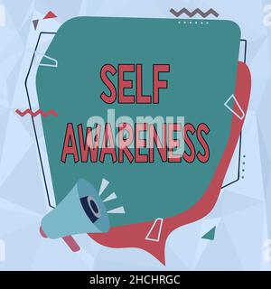 Schild mit Selbsterkenntnis. Business-Ansatz Bewusstsein einer Person in Richtung einer Situation oder Ereignisse Megaphon Zeichnung Neu machen Stockfoto