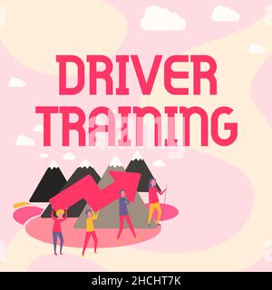 Inspiration mit Schild Fahrerschulung. Business Approach bereitet einen neuen Fahrer auf den Erwerb eines Führerscheins vor vier Kollegen Illustration Stockfoto