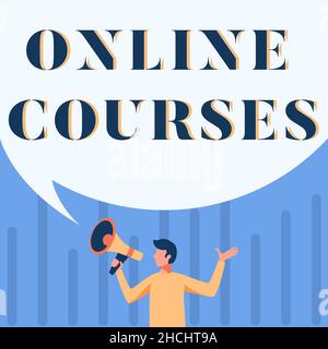 Handschrift unterschreiben Online-Kurse. Wort geschrieben über Revolutionierung formaler Bildung Lernen durch Internet man Zeichnung Halten Megaphon mit Big Stockfoto