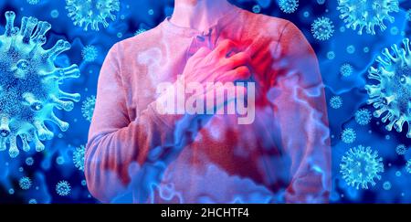 Myokarditis-Erkrankung oder Virusinfektion des menschlichen Herzens, die zu einer Entzündung des Herzkreislauforgans führt. Stockfoto