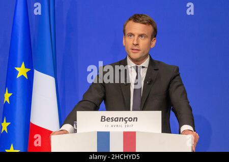 Nahaufnahme von Emmanuel Macron, dem Präsidenten der Französischen Republik Stockfoto