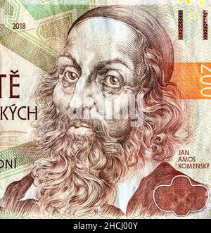 John Amos Comenius (1592 - 1670) Porträt aus tschechischer Geldnote Stockfoto