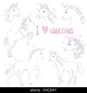 Einhörner sind echte Zitat, Vektor Illustration Zeichnung. Niedlicher Einhorn-Grafikdruck. Stock Vektor