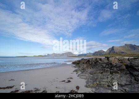 Yttersand Strand, auf der nördlichen Spitze von Moskenesoy, Lofoten, Norwegen entfernt Stockfoto