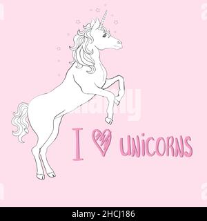 Einhörner sind echte Zitat, Vektor Illustration Zeichnung. Niedlicher Einhorn-Grafikdruck. Stock Vektor