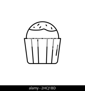 Lineares Symbol für Muffins. Cupcakes mit Glasur und Streuseln. Süßwaren für die Party. Schlanke, anpassbare Illustration. Kontursymbol. Vektor isoliert Stock Vektor