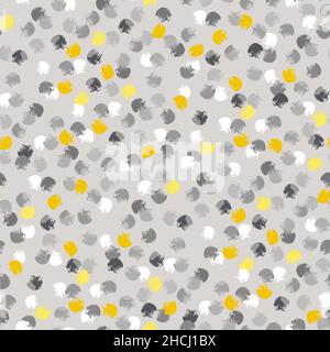 Gelbe, graue, weiße, abstrakt gepunktete, strukturierte runde Partikel. Wärmende, erhebende Farbkombination ist sonnig und freundlich. Für Web- oder Printdesigns. Stock Vektor