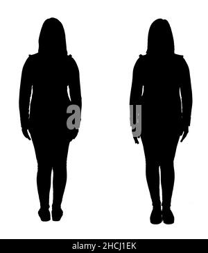 Vorder- und Rückansicht einer Frau auf weißem Hintergrund Stockfoto