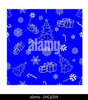 Durchgehendes weihnachtliches weißes Muster auf blauem Hintergrund Stock Vektor