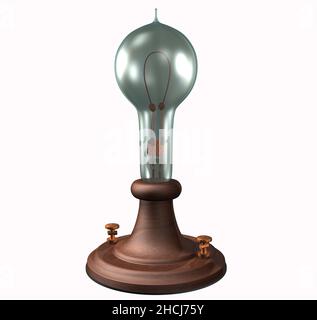 3D Rendering Illustration der ersten Edison's Light Bulb, gebaut 1879 und patentiert 1880. Stockfoto