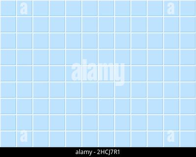 Badezimmer mit blauen Fliesen. Klassisches Nahtloses Keramikmuster. Quadratisches Swimmingpool-Mosaik. Wand- oder Bodenstruktur mit weichem Schatten. Vektor Stock Vektor