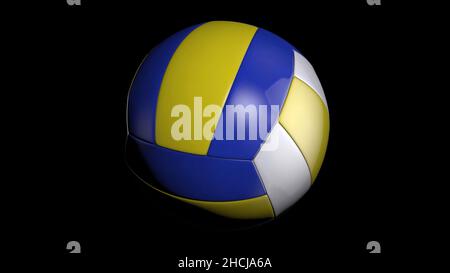 Volleyball-Ball. Dunkelblauer, gelber Volley-Ball. Leder-Volleyball Stockfoto