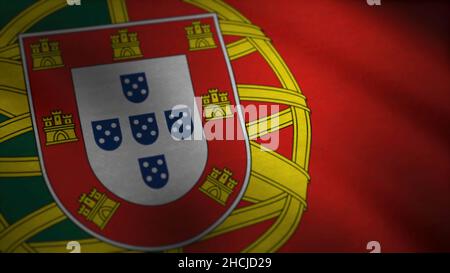 Eine wunderschöne satinierte looping Flagge Animation von Portugal. Portugal Flagge Animation Stock Footage. Portugal Animation der Landesflagge im bree Stockfoto