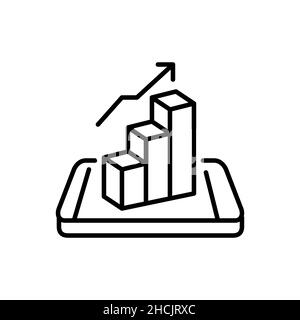 Isometrisches Telefon mit wachsendem Balkendiagramm. Metapher für den Erfolg. Pixel Perfect, bearbeitbares Kontursymbol Stock Vektor
