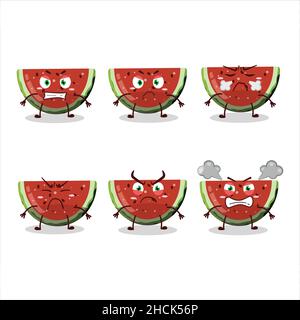 Wassermelone Gummy Süßigkeiten Cartoon-Figur mit verschiedenen wütend Ausdrücke. Vektorgrafik Stock Vektor