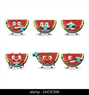 Fotograf Beruf Emoticon mit Wassermelone gummy Süßigkeiten Cartoon-Figur. Vektorgrafik Stock Vektor