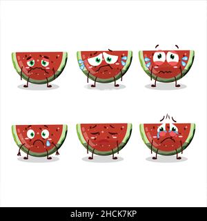 Wassermelone Gummy Süßigkeiten Cartoon-Figur mit trauriger Ausdruck. Vektorgrafik Stock Vektor