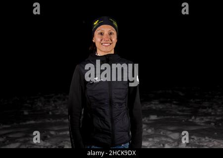 Porträt der französisch-kambodschanischen Sportlerin, die am 28. Dezember 2021 Botschafter für das Skigebiet Serre-Chevalier in Frankreich geworden ist. Laurie Phaï spielt in Andy Collets Film „Beyond Time“ und der dokumentarische Teaser ist gerade erschienen. Foto von Thibaut Durand/ABACAPRESS.COM Stockfoto