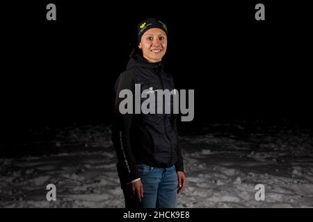 Porträt der französisch-kambodschanischen Sportlerin, die am 28. Dezember 2021 Botschafter für das Skigebiet Serre-Chevalier in Frankreich geworden ist. Laurie Phaï spielt in Andy Collets Film „Beyond Time“ und der dokumentarische Teaser ist gerade erschienen. Foto von Thibaut Durand/ABACAPRESS.COM Stockfoto