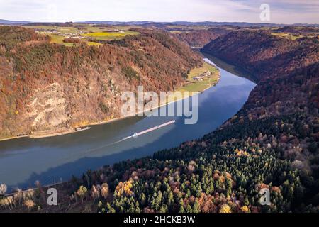 Bulk Carrier transportiert Fracht entlang der Donau Stockfoto