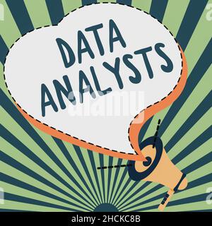 Textschild mit Datenanalysten. Word geschrieben auf Programmer Design and Create Report identifiziert Muster Illustration eines lauten Megaphon-Lautsprechers Stockfoto