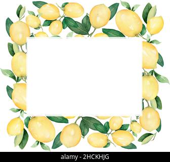 Zitronenfrüchte Kranz Clipart, Aquarell Eco gesunde Ernährung Illustration, Citrus Fruit Border Clip Art, Tropical Lemon Rahmen, exotische Lebensmittel Stockfoto