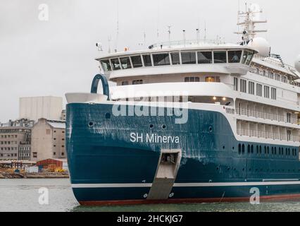 Swan Hellenic's neues Expeditionskreuzfahrtschiff SH Minerva, das nach Probefahrten zurück zur Helsinki Shipyard kommt. Stockfoto