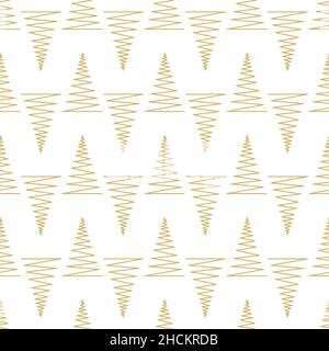 Nahtloses Muster mit goldenen geometrischen Weihnachtsbäumen auf weißem Hintergrund, Vektorgrafik. Kollektion für Winterferien. Frohe Weihnachten und Happy New Year abstrakte Hintergrund-Wallpaper-Design. Stock Vektor