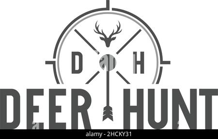 Minimalistisches DESIGN MIT PFEIL-Antler-Logo FÜR DIE HIRSCHJAGD Stock Vektor