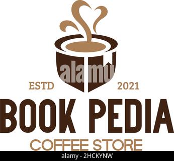 Modernes BUCH PEDIA COFFEE SHOP Glas-Logo-Design Stock Vektor