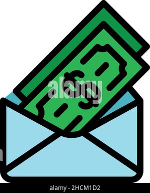 Symbol für den Geldumschlag. Umriss Geld Umschlag Vektor Symbol Farbe flach isoliert Stock Vektor