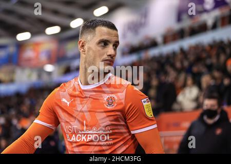 Blackpool, Großbritannien. 29th Dez 2021. Jerry Yates #9 of Blackpool in Blackpool, Vereinigtes Königreich am 12/29/2021. (Foto von Mark Cosgrove/News Images/Sipa USA) Quelle: SIPA USA/Alamy Live News Stockfoto