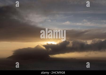 Blick auf die Blasket-Inseln von Clogher Head, Dingle Peninsula, County Kerry, Irland Stockfoto
