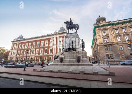 Jan Matejko Platz und Grunwald Denkmal - Krakau, Polen Stockfoto