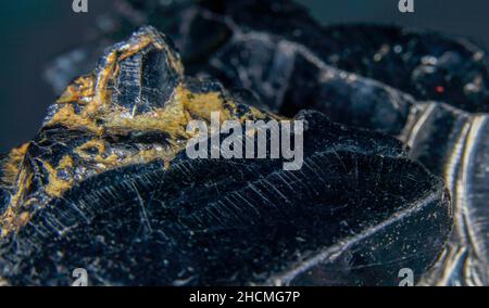 Shungit ist ein schwarzer Felsen, der hauptsächlich aus Kohlenstoff besteht und war in Top Qualität und Studio Qualität fotografiert. Stockfoto