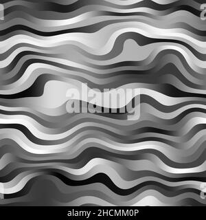 Nahtloses Wellenmuster mit monochromen Streifen auf der Oberfläche für Hintergrund oder Druck. Hochwertige Illustration. Digital gerenderte parametrische Wellenlinien.