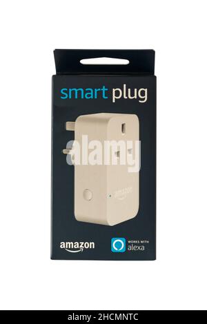 Smart Plug Smartplug arbeitet mit Alexa Amazon in Box isoliert auf weißem Hintergrund Stockfoto