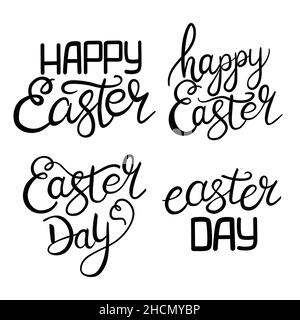 Set Ostern Gruß Autos mit Frühlingsblumen und Kalligraphie Text. Handgezeichnete Vektorgrafik. Stock Vektor