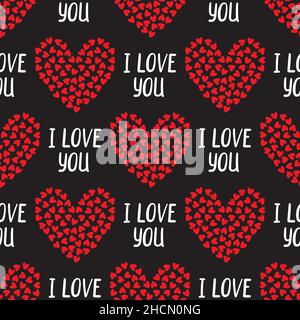 Vektor-Nahtloses Muster mit LOVE-Schriftzug. Valentinstag und Herzen mit der Inschrift Liebe. Stock Vektor