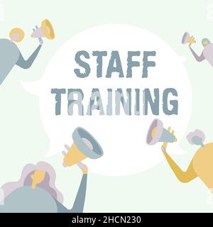 Inspiration mit Zeichen Mitarbeiterschulung. Business Showcase Ein Programm, das Mitarbeitern hilft, spezifisches Wissen zu erlernen, das die Mitarbeiter zeichnen Stockfoto