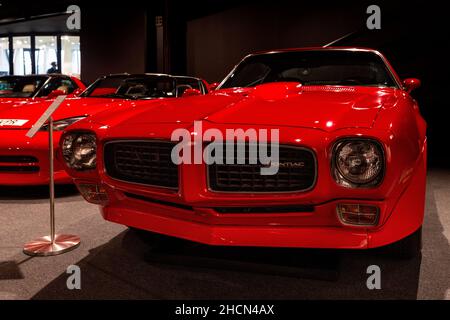 1973 Pontiac Trans am Firebird wird im Haynes International Motor Museum, Sparkford, Yeovil, Somerset ausgestellt Stockfoto