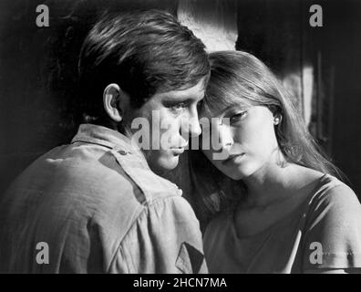 John Leyton, Mia Farrow, am Set des britischen Films, 'Guns at Batasi', 20th Century-Fox, 1964 Stockfoto